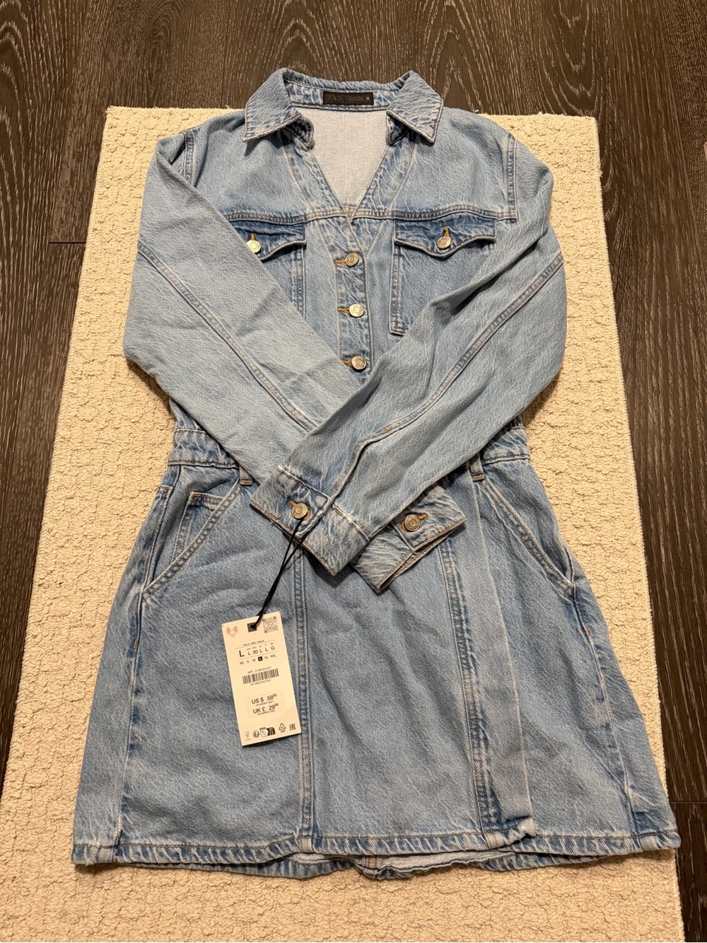 Zara Light Blue Denim Long Sleeve Dress - Picture 2 of 3